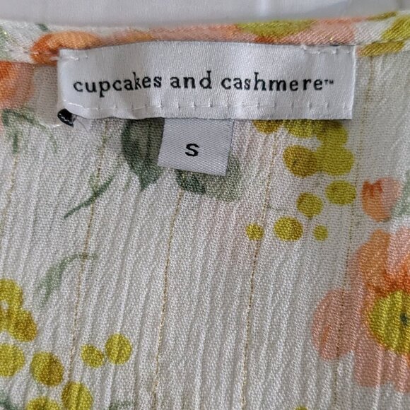 Cupcakes and Cashmere Blouse Women's Small Floral Peasant Smock Metallic Fringe - Picture 4 of 15